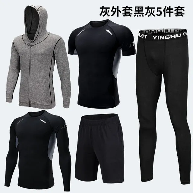 5PCS Set Men's Compression GYM Tights Sports Sportswear Suits