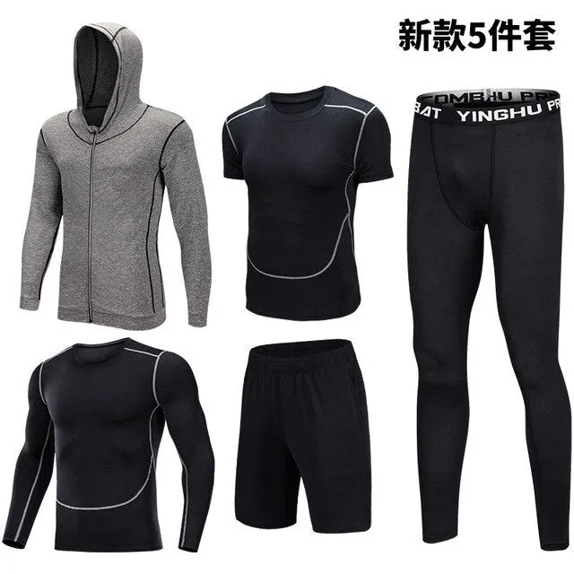 5PCS Set Men's Compression GYM Tights Sports Sportswear Suits