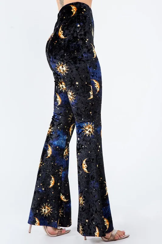 90's Celestial Vibe Velvet Bell Bottom Leggings