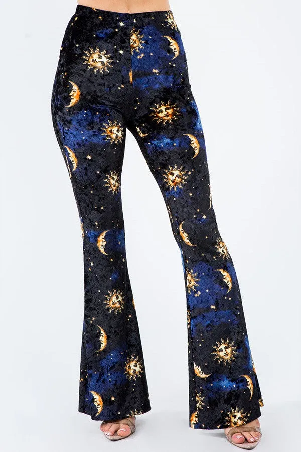 90's Celestial Vibe Velvet Bell Bottom Leggings