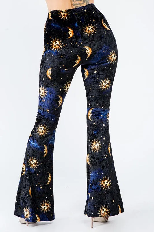 90's Celestial Vibe Velvet Bell Bottom Leggings