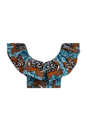 Adaora Frill Crop Top - Cerulean Tortoise's Back Print | TROPICANA