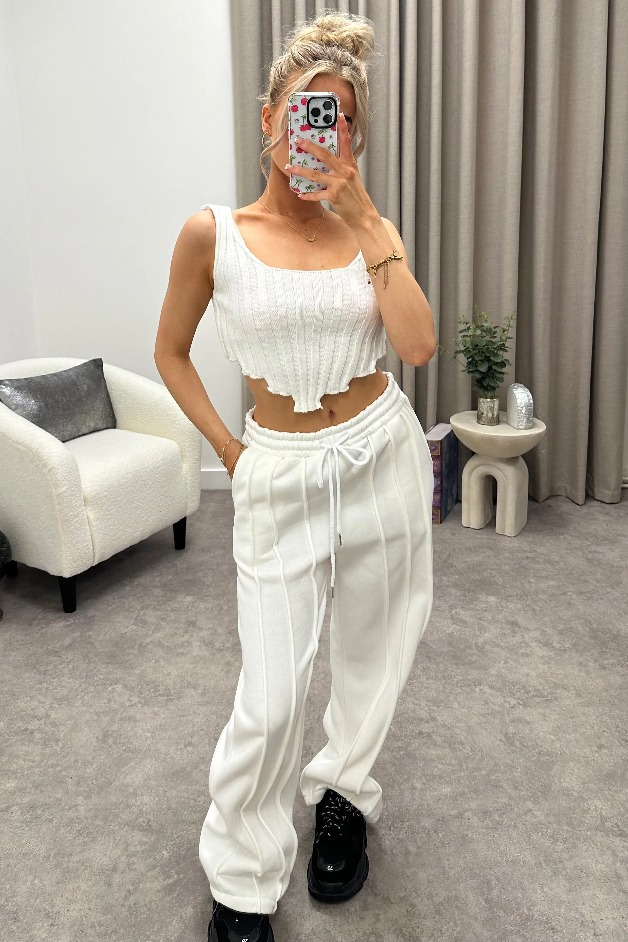 Alondra White Seam Front Wide Leg Joggers