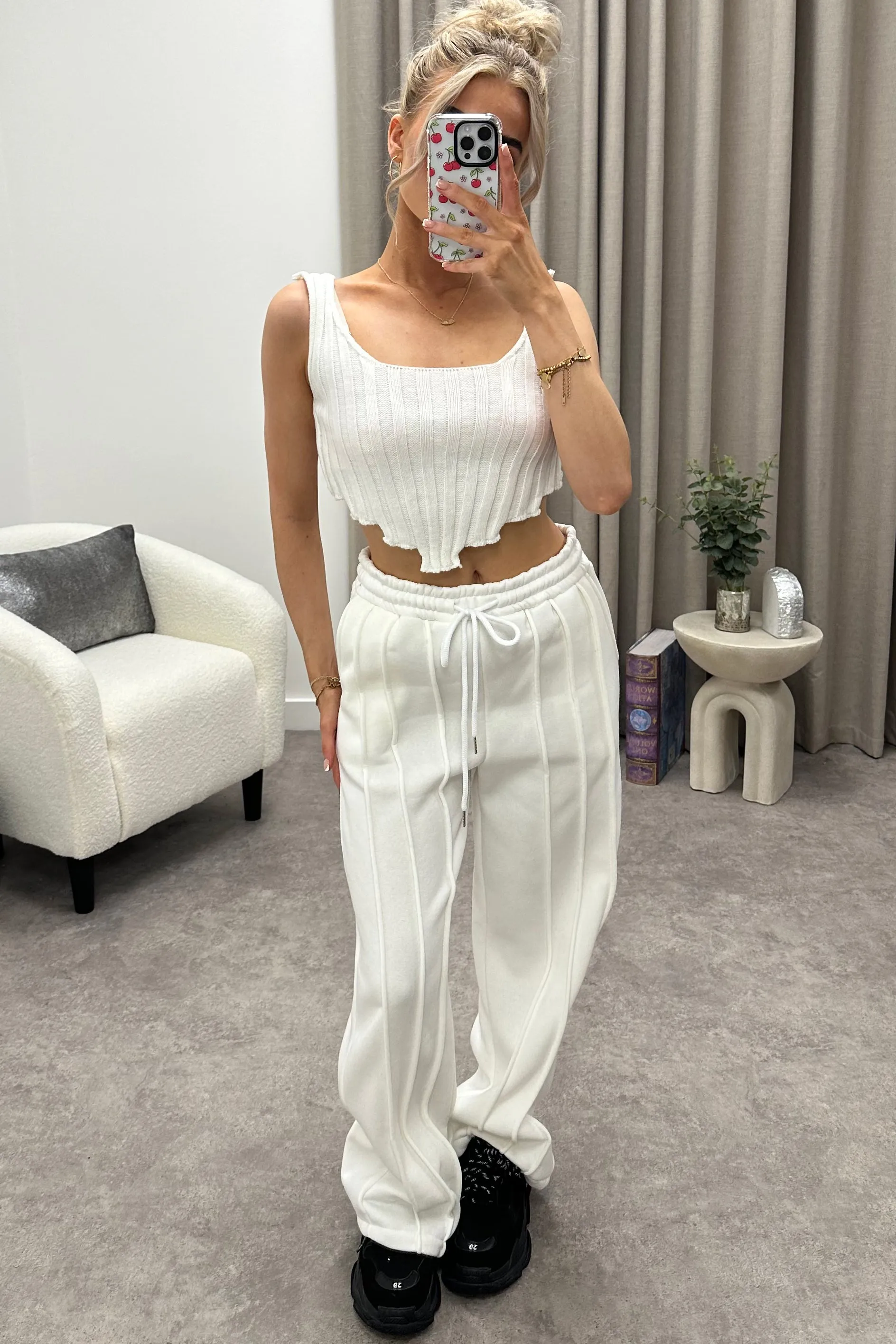 Alondra White Seam Front Wide Leg Joggers