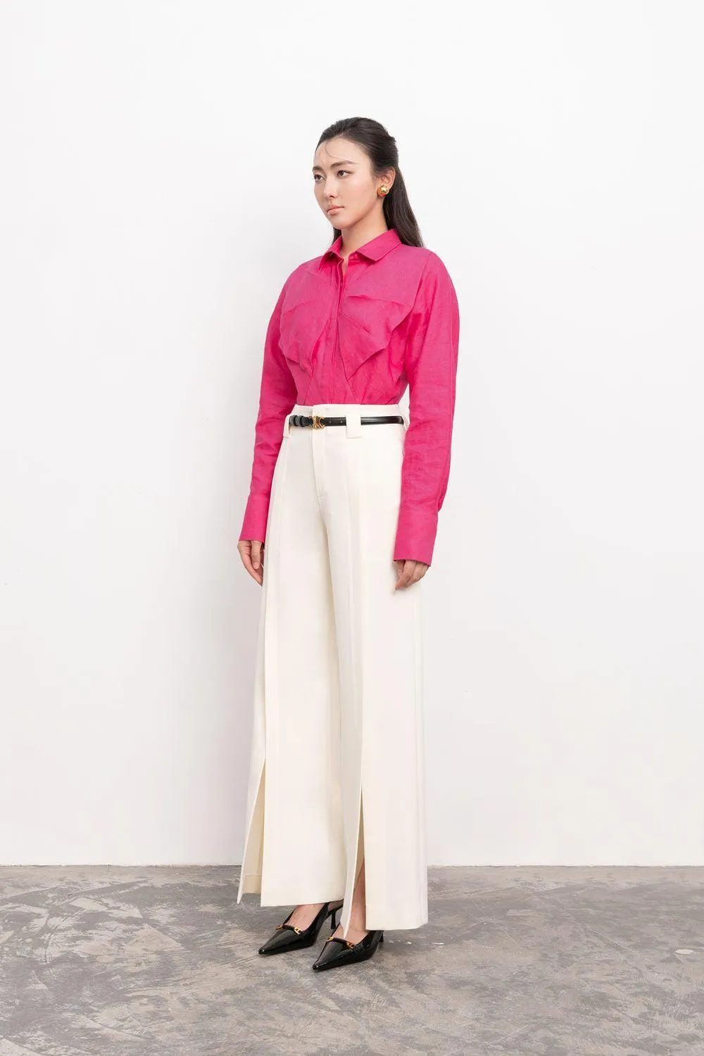 Amabel Straight Slit Hem Polycotton Ankle Length Pants