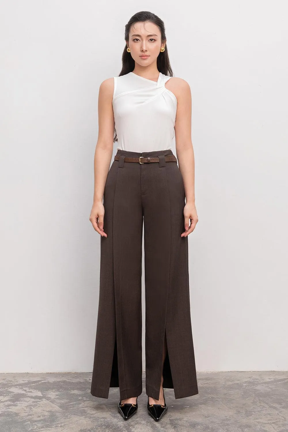 Amabel Straight Slit Hem Polycotton Ankle Length Pants