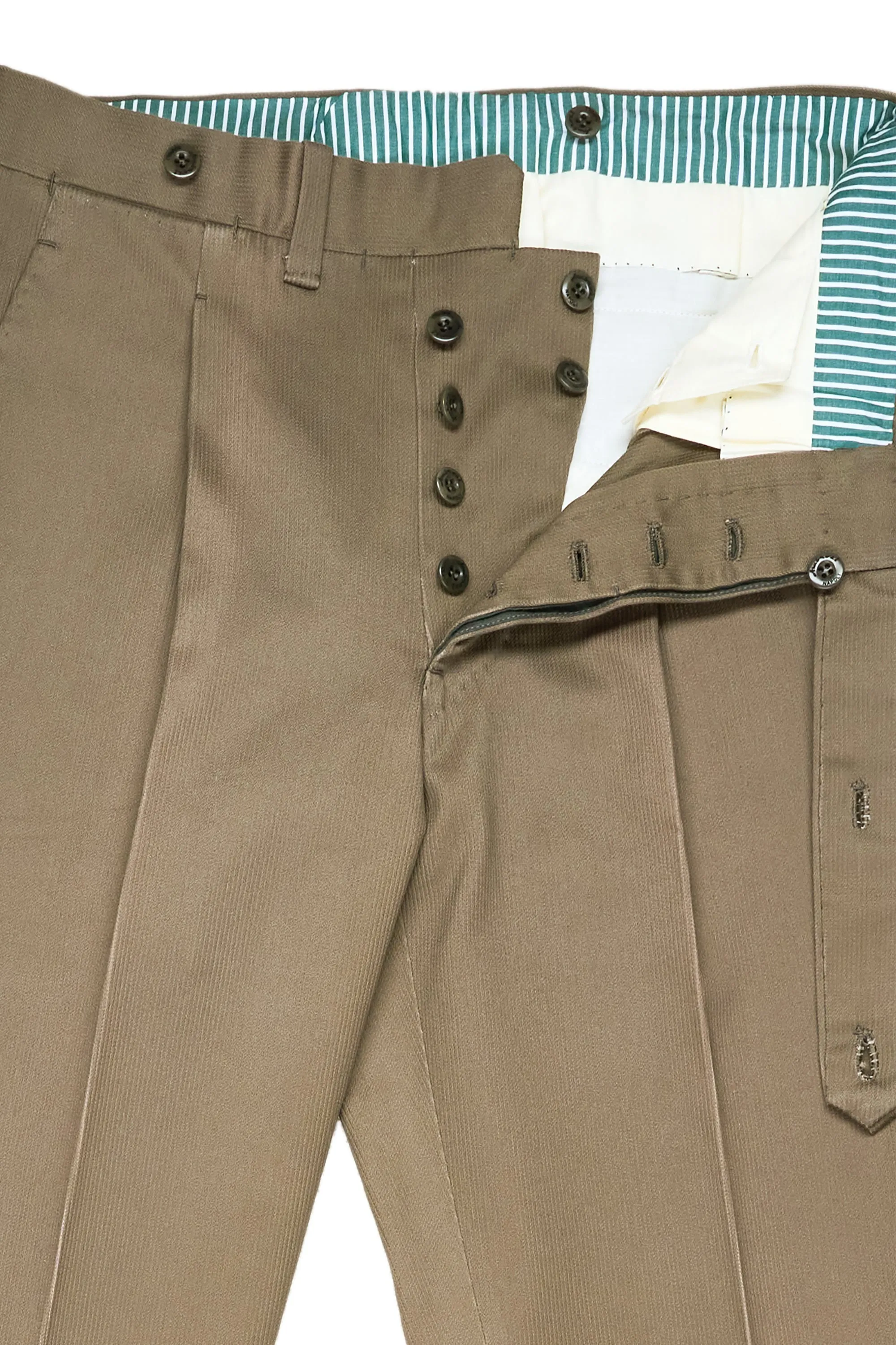 Ambrosi Green Cotton Trousers with Single Pleat