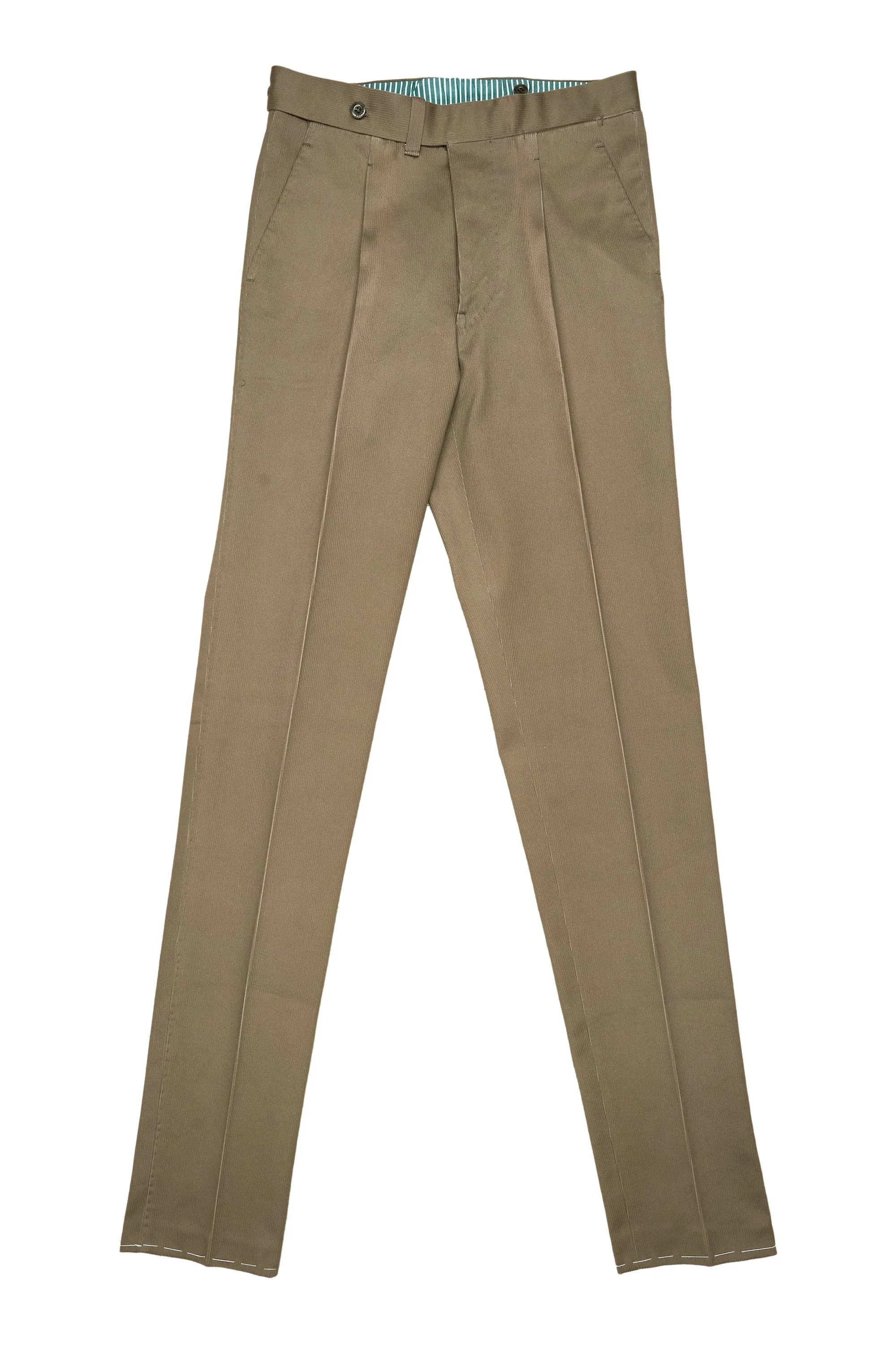 Ambrosi Green Cotton Trousers with Single Pleat