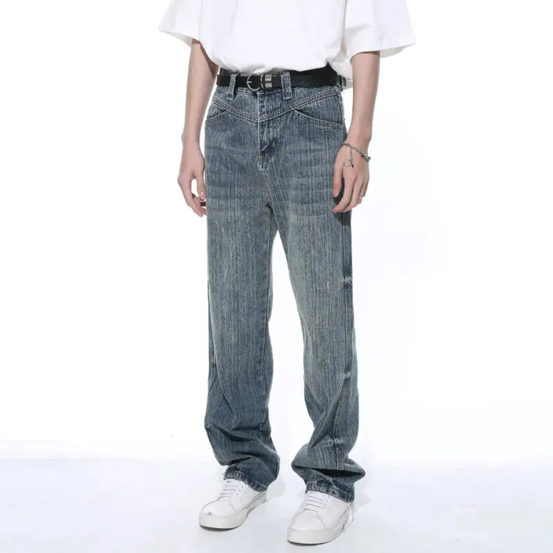 American Style Jeans Fashion Long Wide Leg Denim Pants Zipper Pocket Casual Loose Summer Male Trousers 9C5252