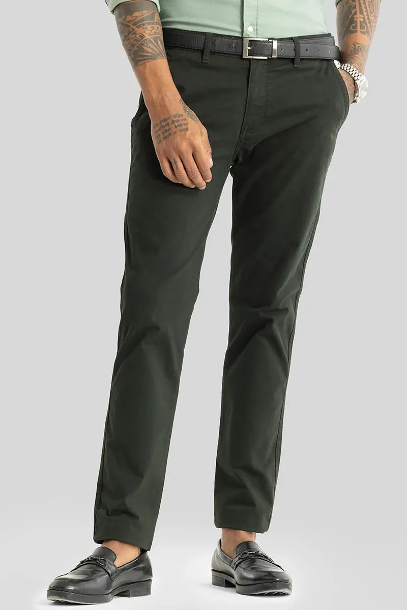 Astral Dark Green Plain Slim Fit Chinos