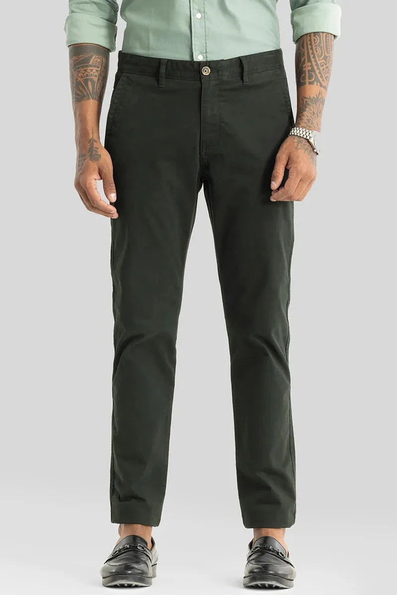 Astral Dark Green Plain Slim Fit Chinos