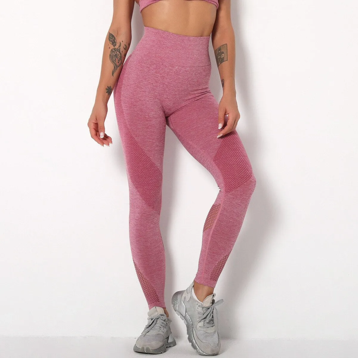 Autumn Seamless Hollow Out Yoga Leggings Work Out Fitness Gym Yoga Pantalones High Elastics High Waist Sports Slim Trousers