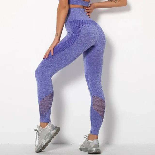 Autumn Seamless Hollow Out Yoga Leggings Work Out Fitness Gym Yoga Pantalones High Elastics High Waist Sports Slim Trousers