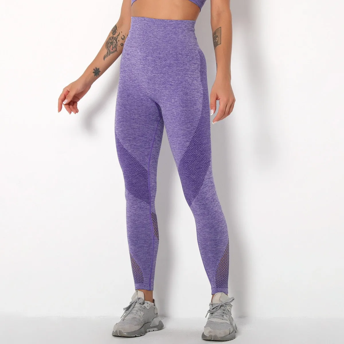 Autumn Seamless Hollow Out Yoga Leggings Work Out Fitness Gym Yoga Pantalones High Elastics High Waist Sports Slim Trousers