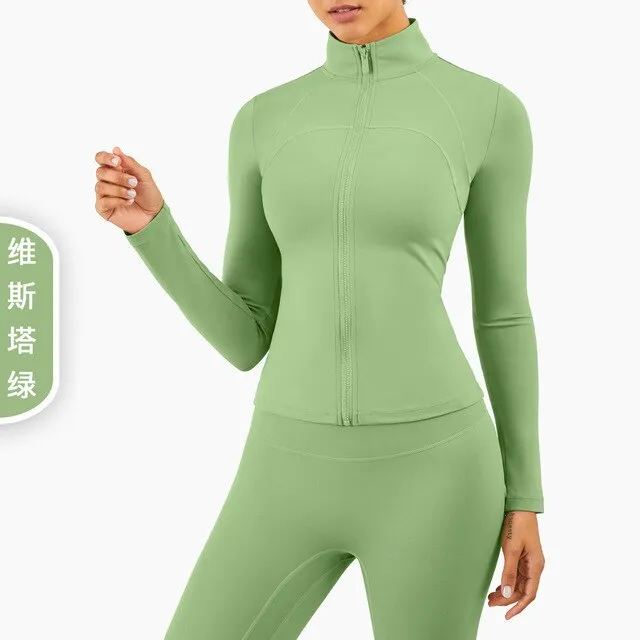 Autumn Seamless Solid Yoga Long Shirt Jacket Long Sleeve Zipper Sportswear Top Women Workout Slim Shirt Casual Gym Fitness Tees