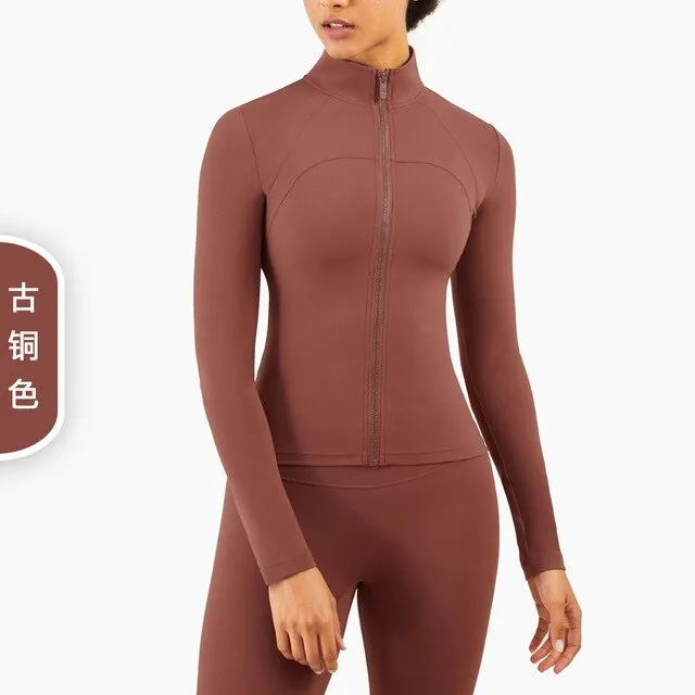 Autumn Seamless Solid Yoga Long Shirt Jacket Long Sleeve Zipper Sportswear Top Women Workout Slim Shirt Casual Gym Fitness Tees