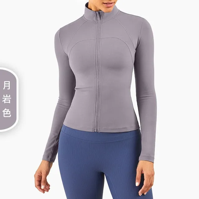 Autumn Seamless Solid Yoga Long Shirt Jacket Long Sleeve Zipper Sportswear Top Women Workout Slim Shirt Casual Gym Fitness Tees