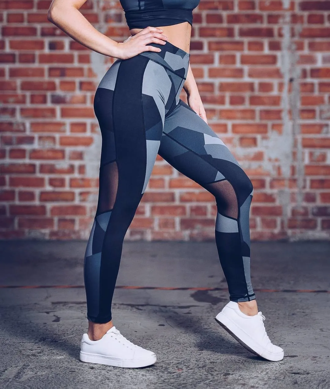 Autumn Sheer Mesh Patchwork Yoga Pants Sports Fitness Print Yoga Leggings Fashion Workout Push Up High Elastics Gym Trousers