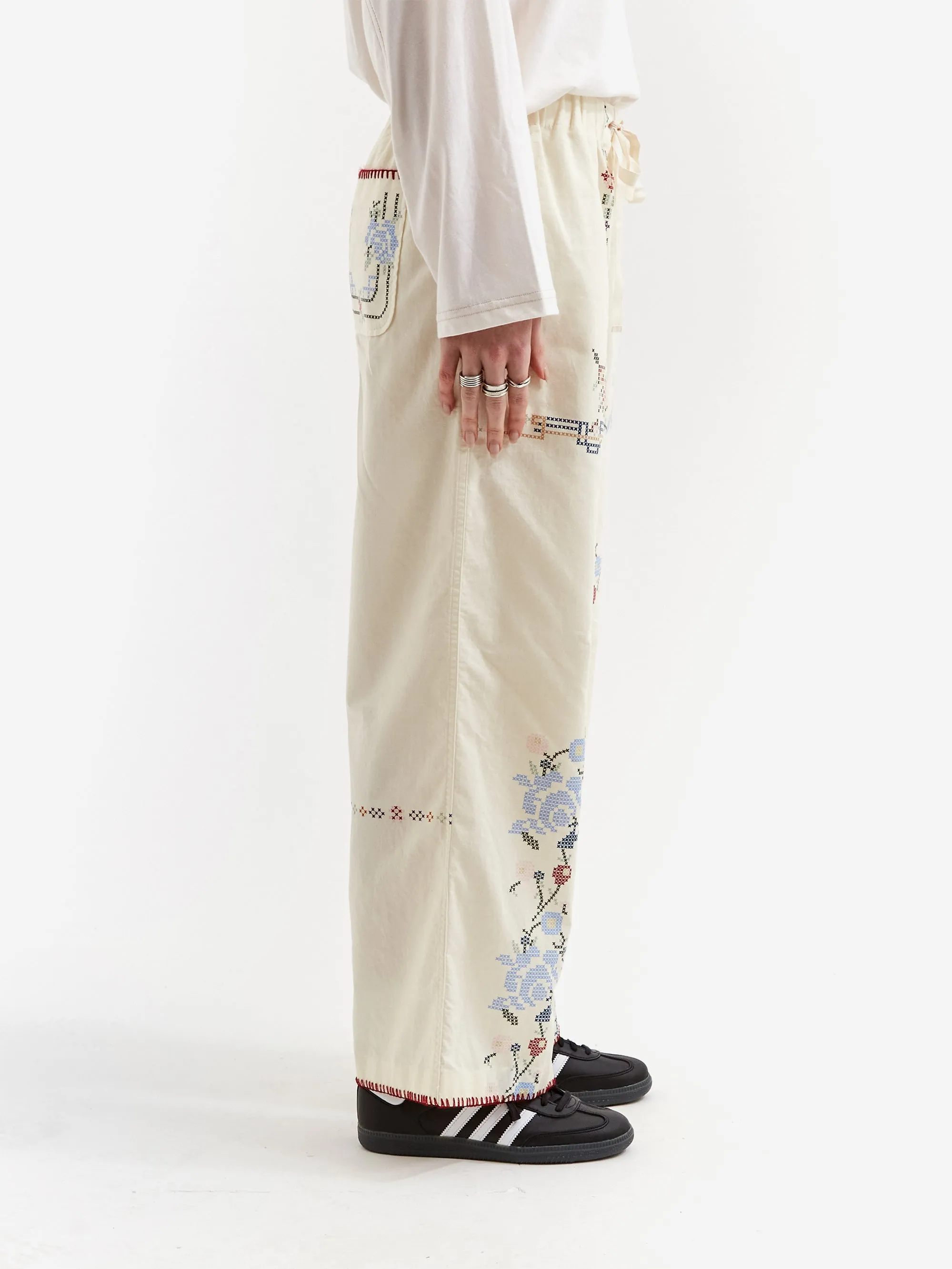 Beams Boy Cross Stitch Print Pants - Ivory