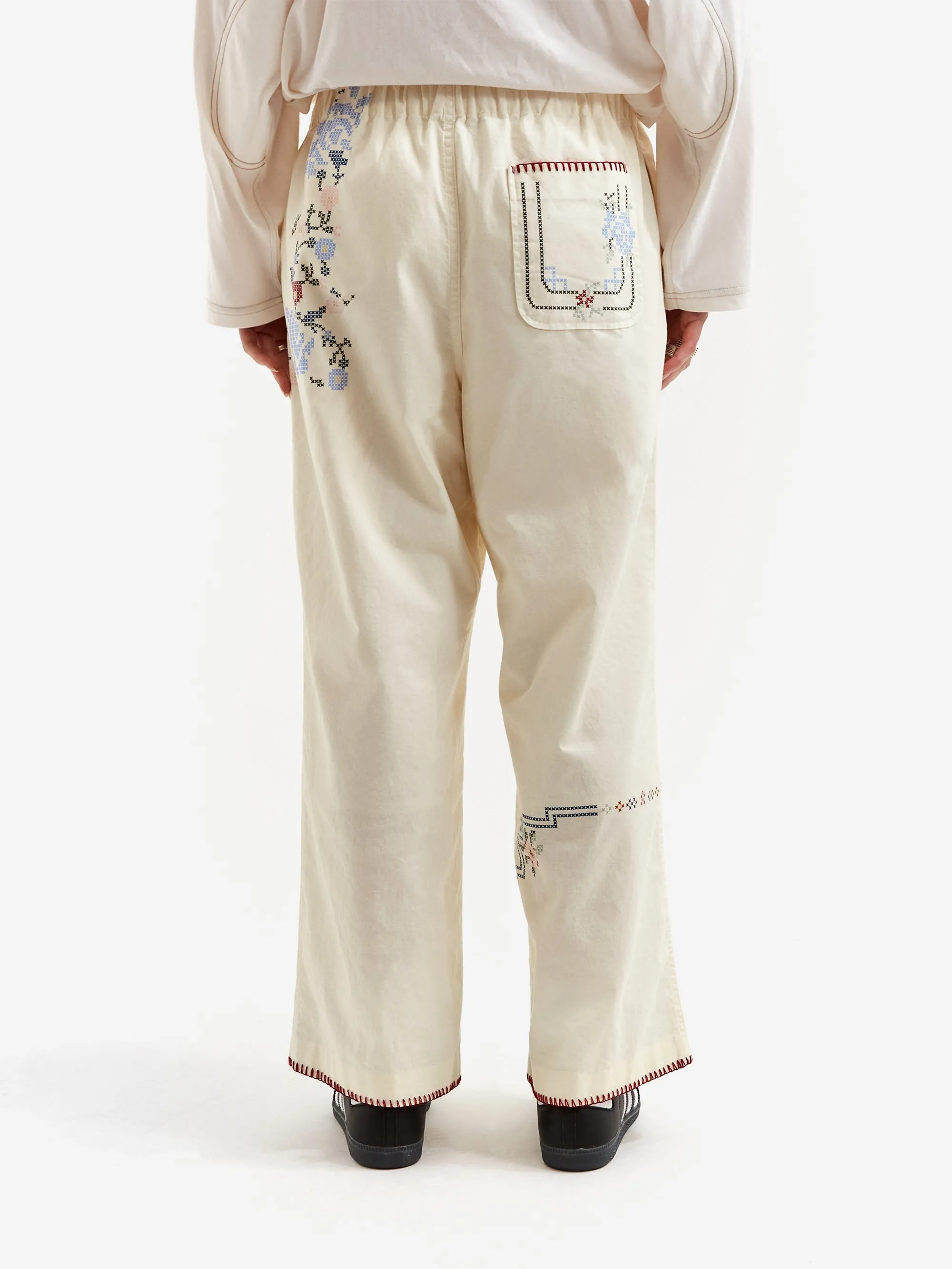 Beams Boy Cross Stitch Print Pants - Ivory