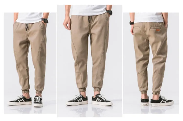 Beige Joggers Pants Cotton Waistband Mens Trousers Casual Streetwear