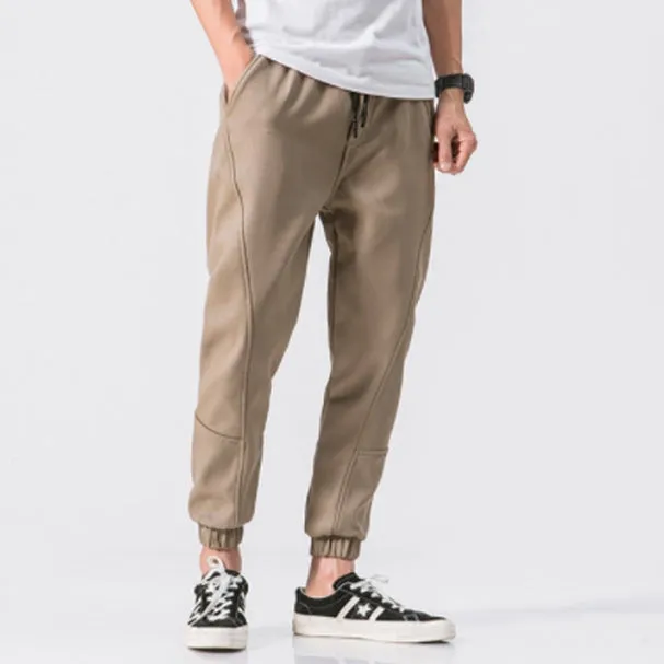 Beige Joggers Pants Cotton Waistband Mens Trousers Casual Streetwear