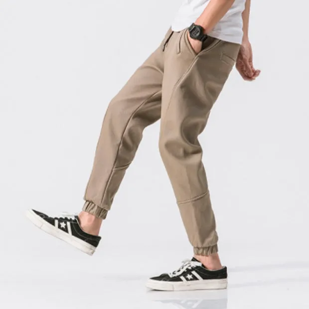 Beige Joggers Pants Cotton Waistband Mens Trousers Casual Streetwear