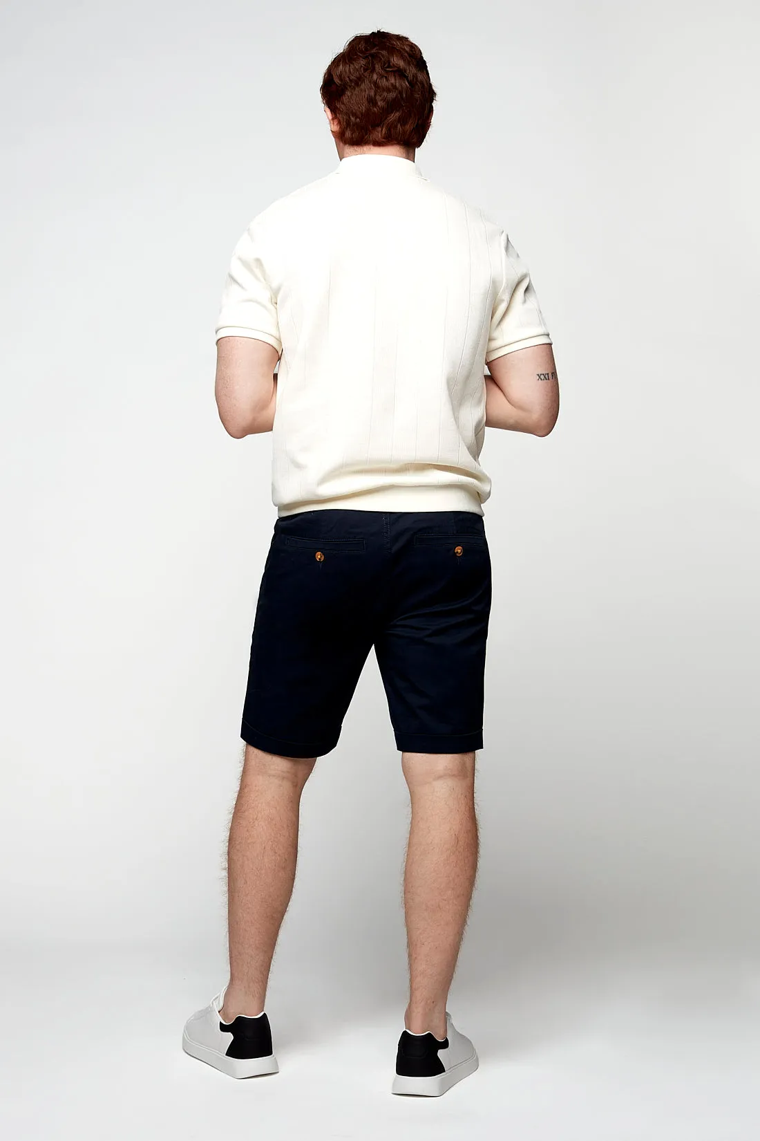 BILLY - Elastic Waist Roll Up Shorts - Navy