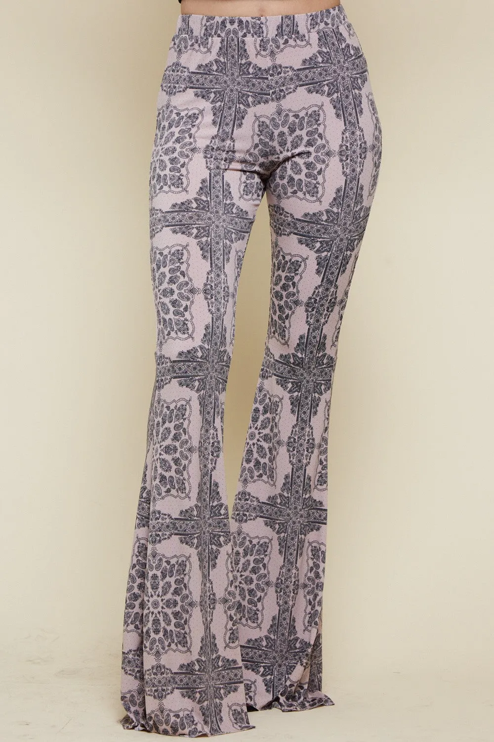 Black Delicate Paisley Print Bell Bottom Pants