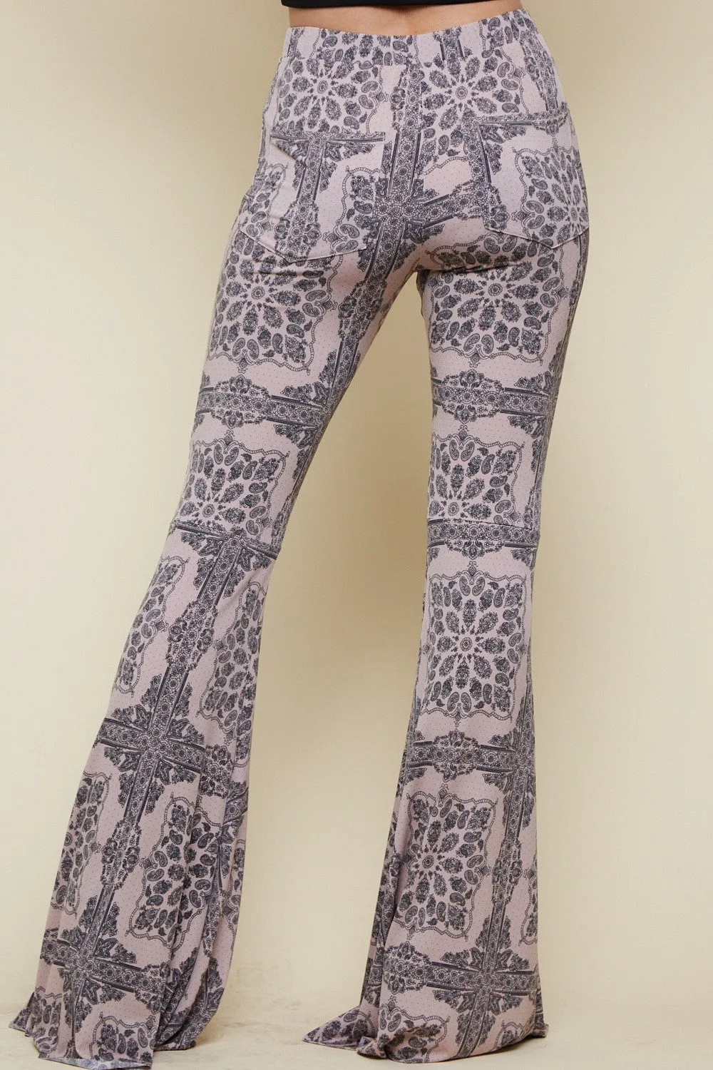 Black Delicate Paisley Print Bell Bottom Pants