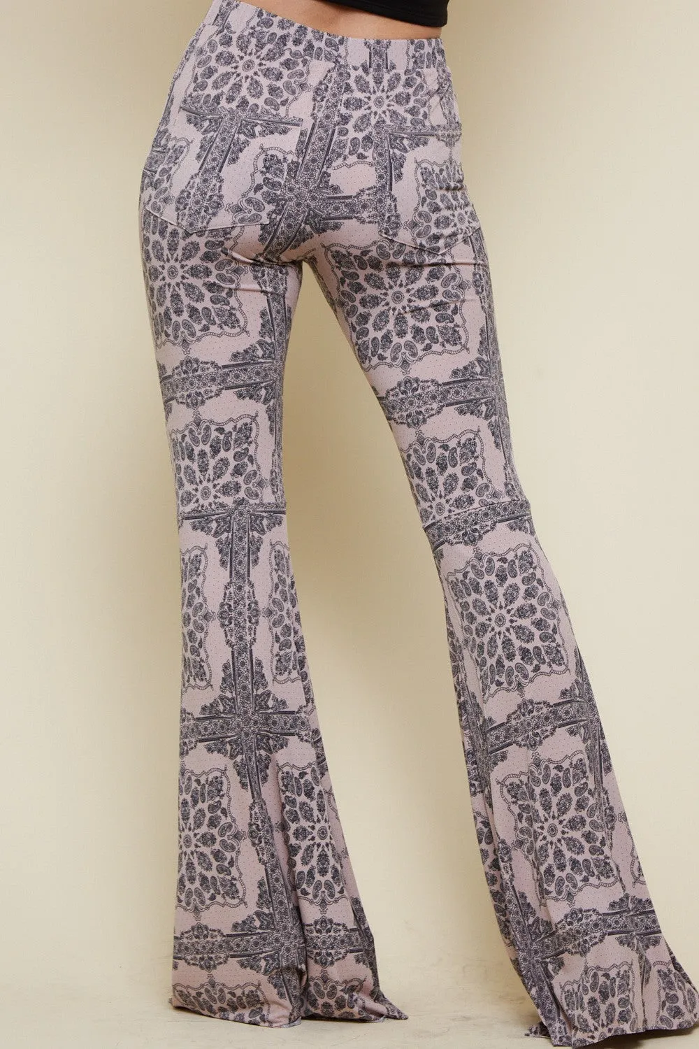 Black Delicate Paisley Print Bell Bottom Pants