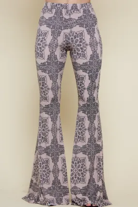 Black Delicate Paisley Print Bell Bottom Pants