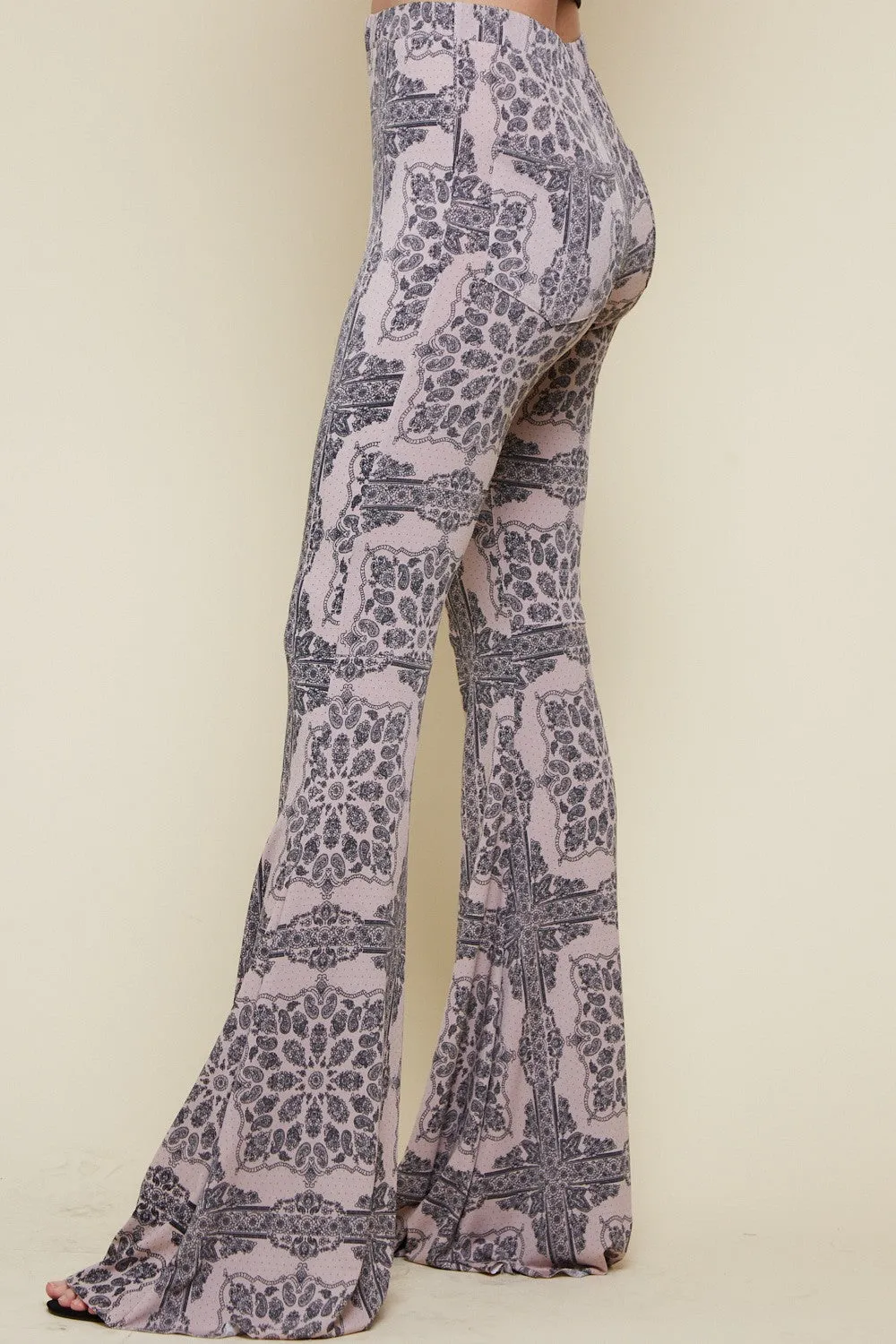 Black Delicate Paisley Print Bell Bottom Pants