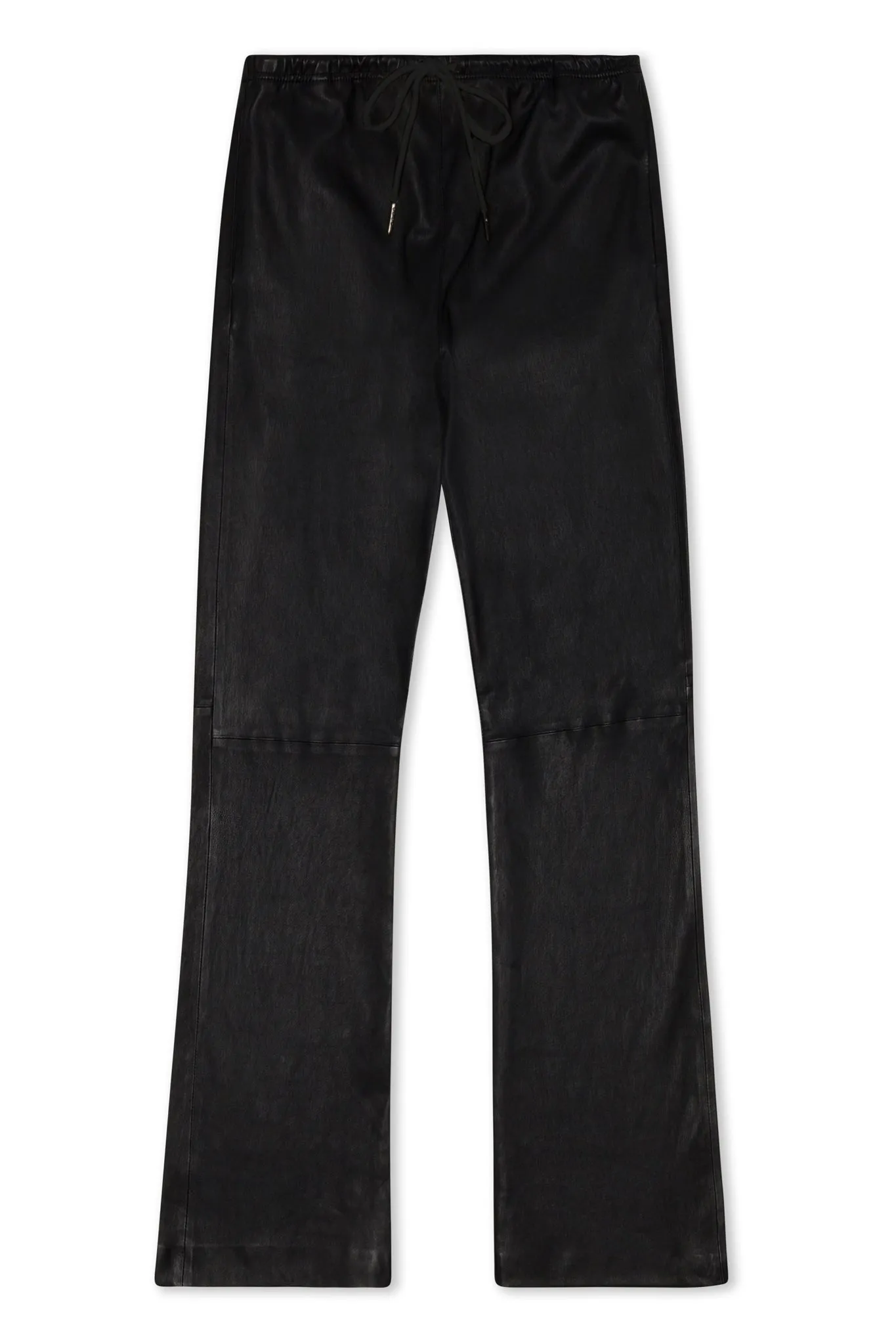 Black Leather Drawstring Straight Leg Pants