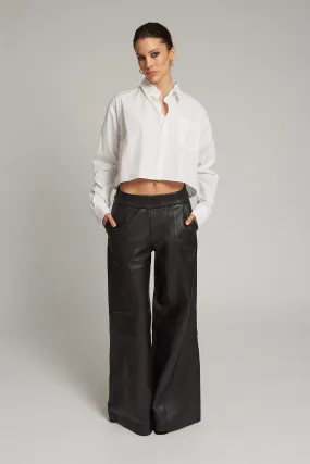 Black Leather Wide Leg Trousers