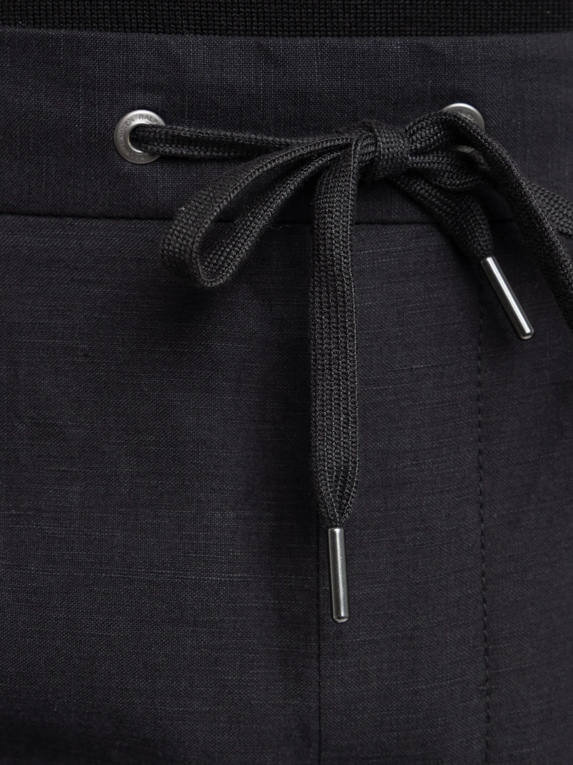 Black Silk-Linen Drawstring Trousers