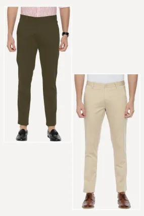 Bronx Chinos - Army Green and Light Tan Pack of 2 Trousers For Men | Ariser