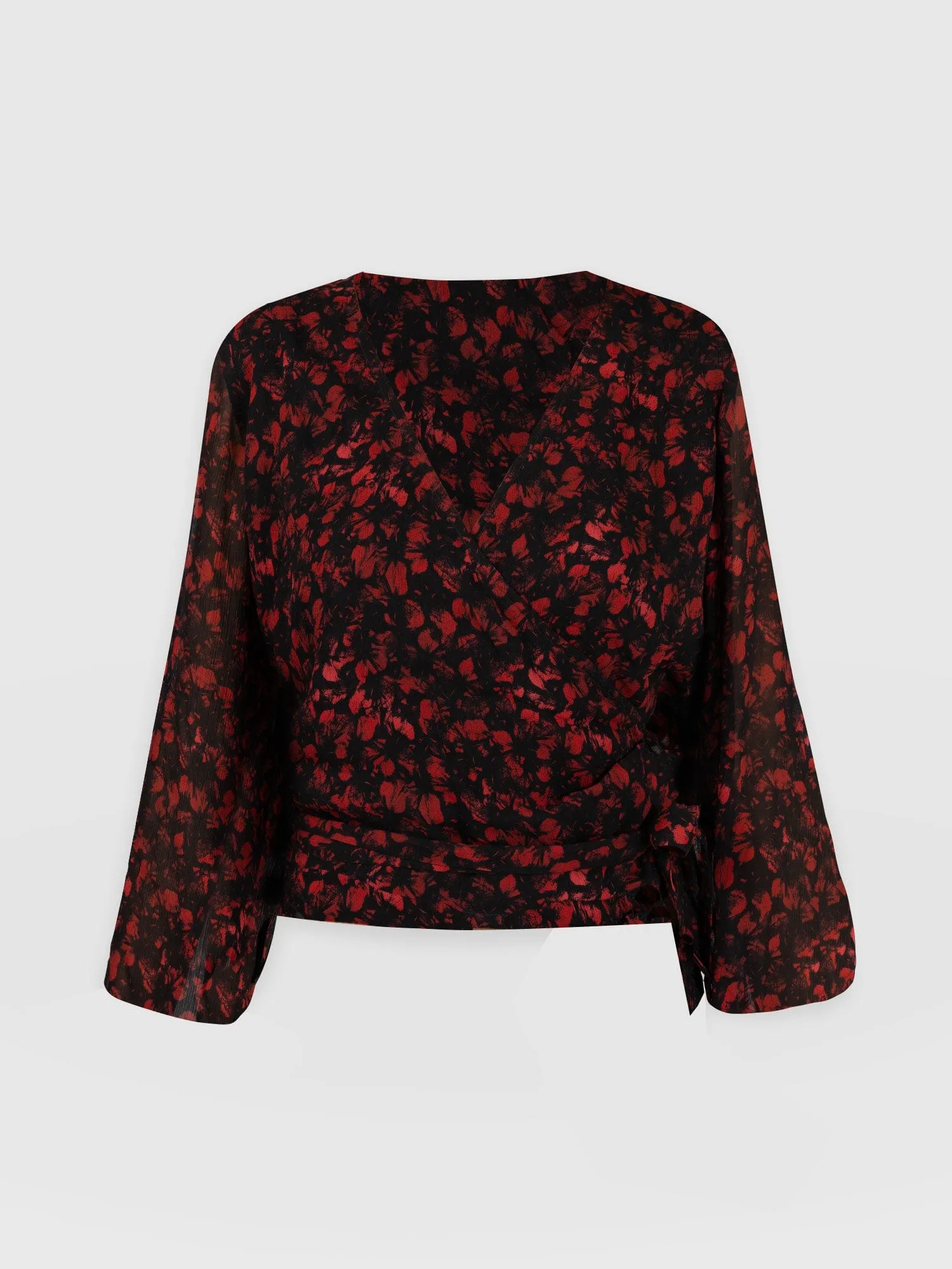 Brook Wrap Blouse - Red Winter Floral