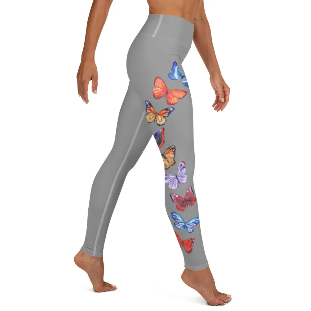 Butterflies in Flight Yoga Leggings (Athletic Grey)