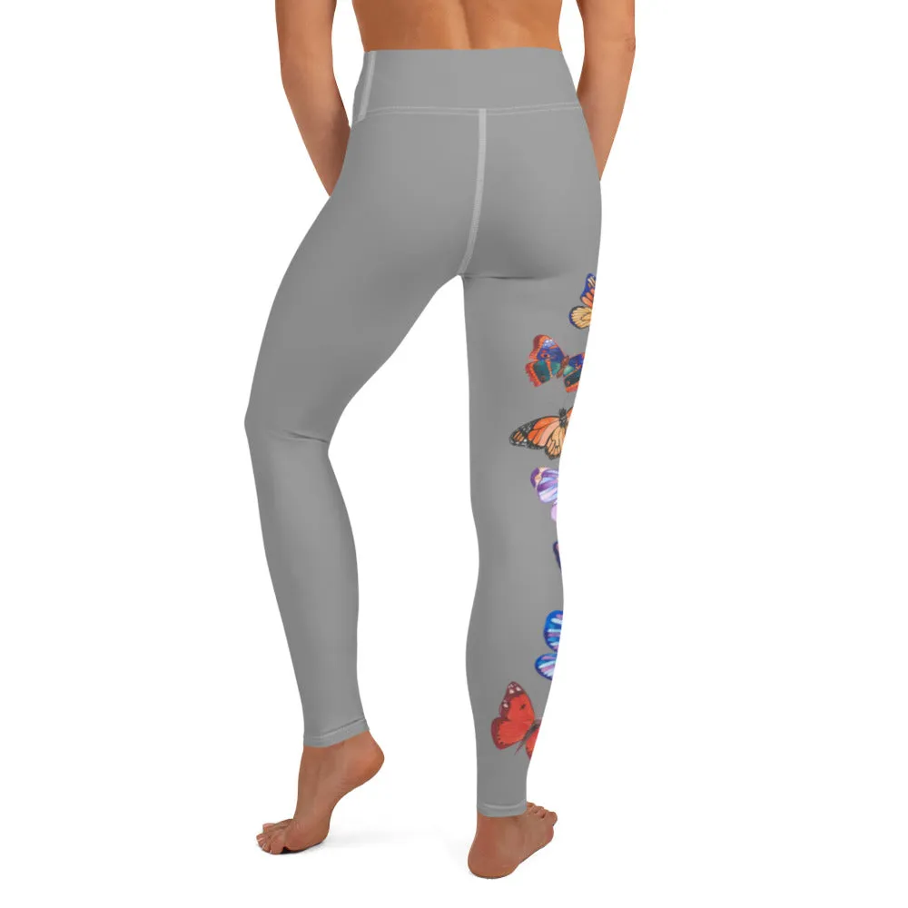 Butterflies in Flight Yoga Leggings (Athletic Grey)