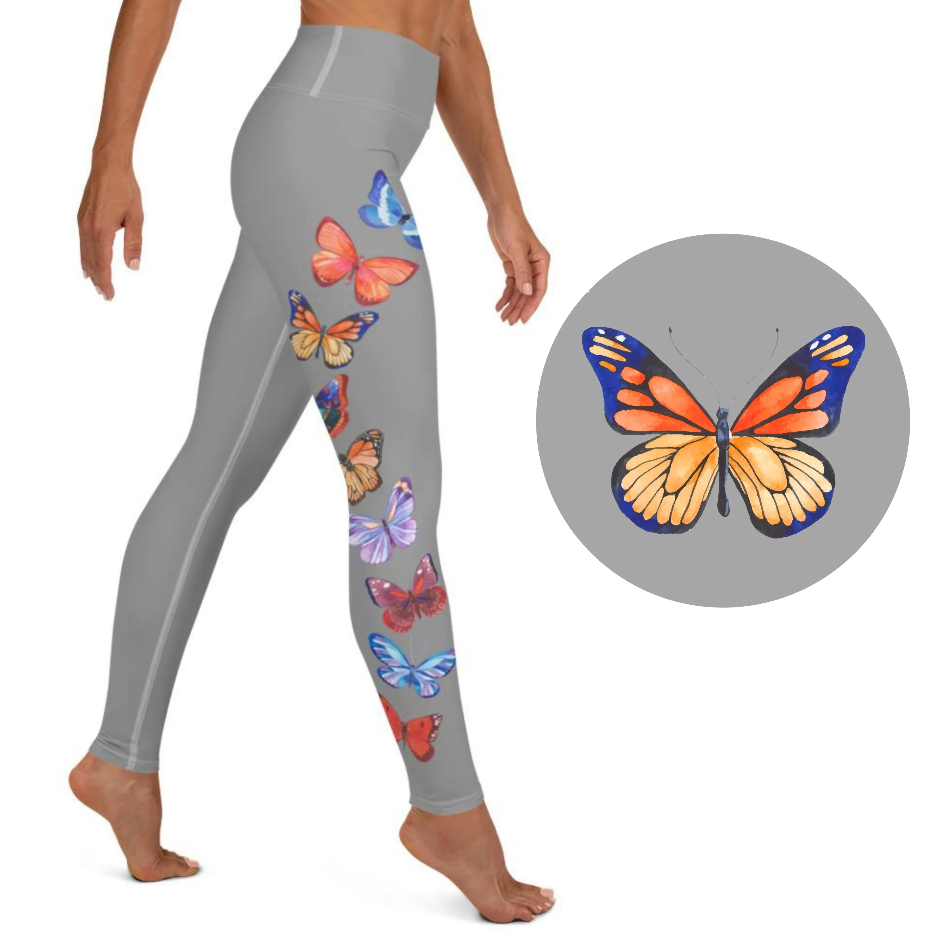 Butterflies in Flight Yoga Leggings (Athletic Grey)