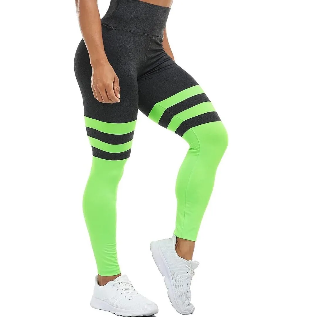 Camila Green Stripes Color Block Gym Leggings