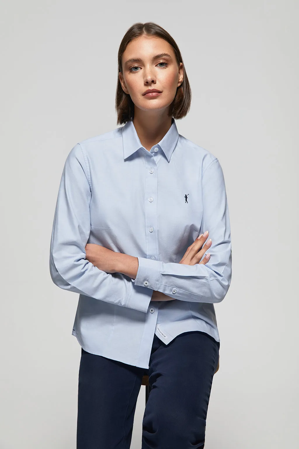 Camisa azul celeste oxford Slim fit con logo Rigby Go