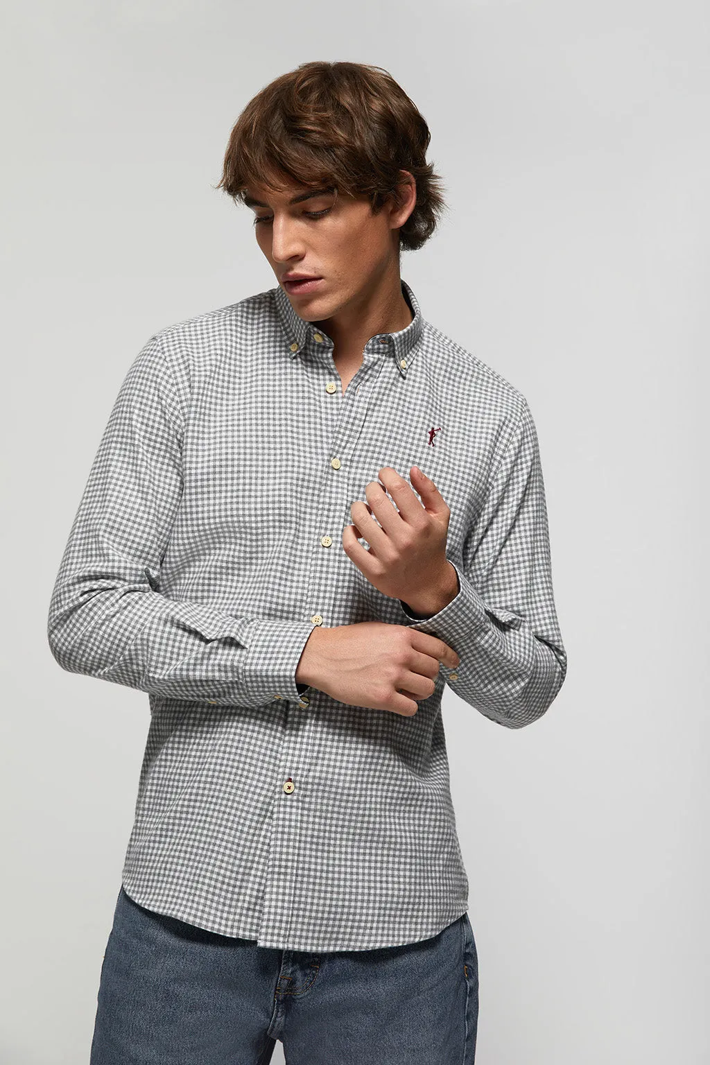 Camisa de cuadros vichy gris de franela con logo Rigby Go