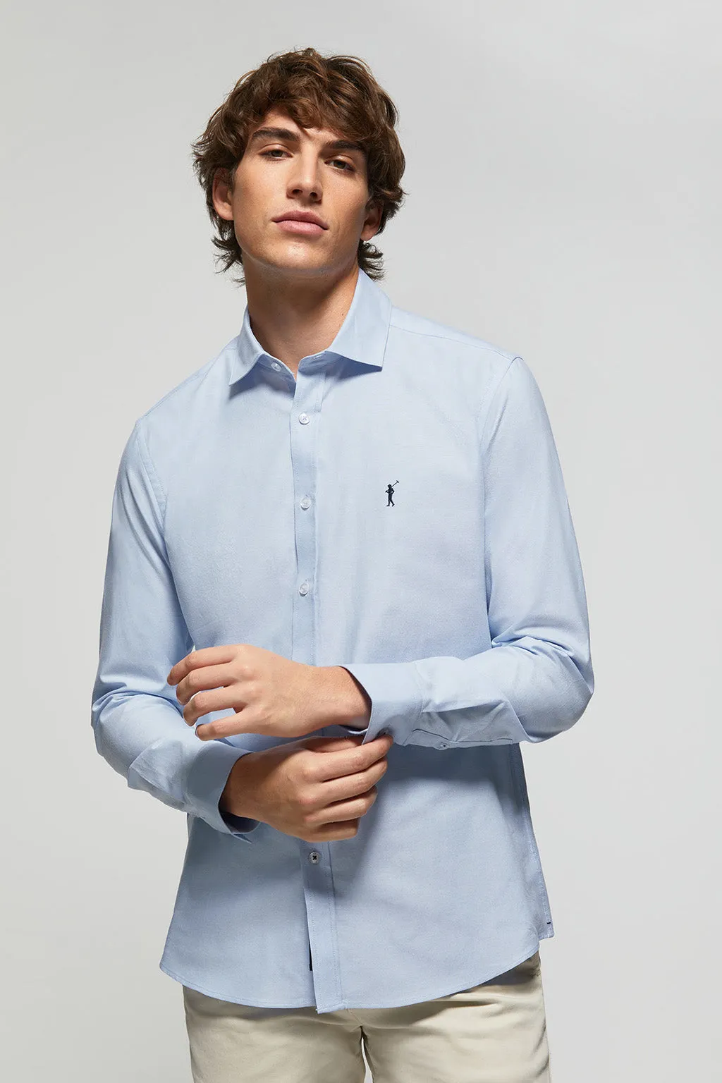 Camisa Oxford Slim azul cielo con logo Rigby Go