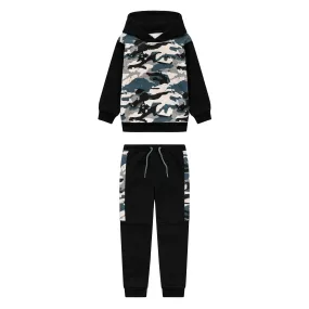 Camo Printed Slogen Fleece Tracksuit For Boys