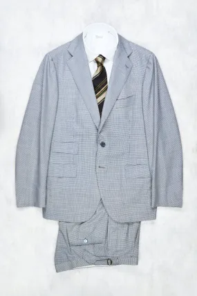 Cesare Attolini Blue/White Mini Houndstooth Wool Suit