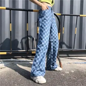 Checkered Blue Wide Leg Pants