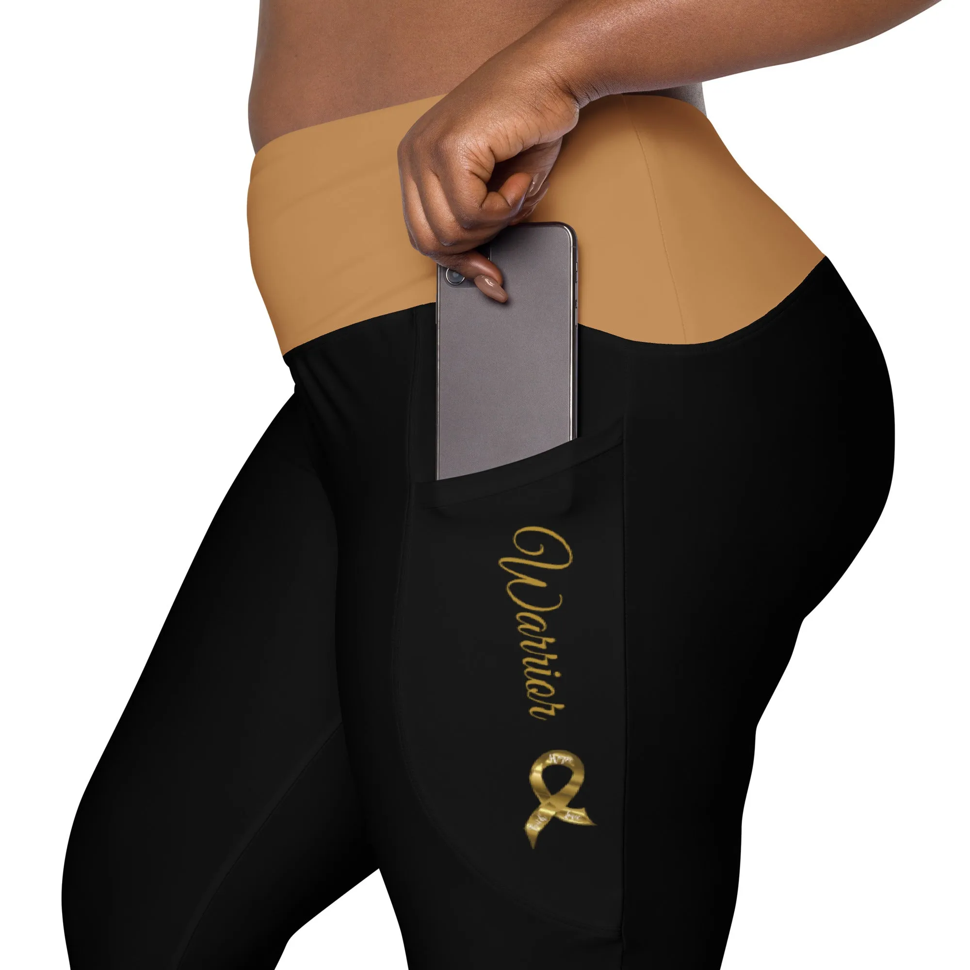 Childhood Cancer "Warrior" Leggings with Pockets (Black/Gold)(Size 2XL-6XL)