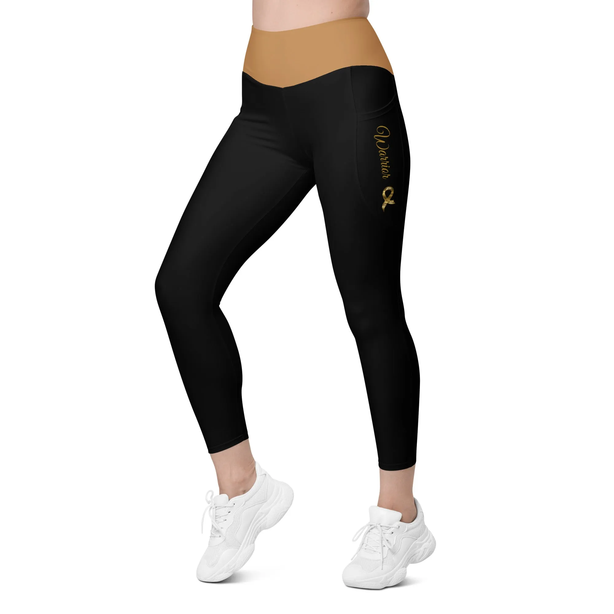 Childhood Cancer "Warrior" Leggings with Pockets (Black/Gold)(Size 2XL-6XL)